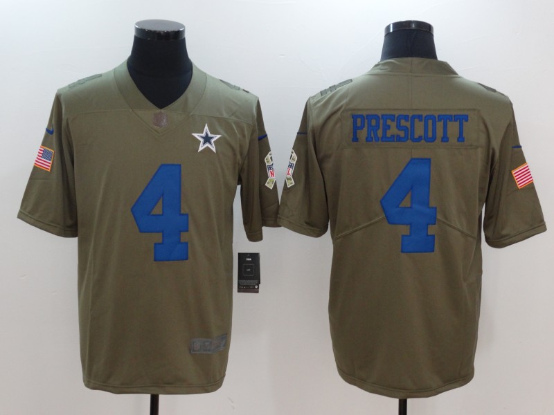 Men Dallas cowboys #4 Prescott Nike Olive Salute To Service Limited NFL Jerseys